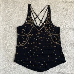 Ecote urban outfitter black gold sequin tank top